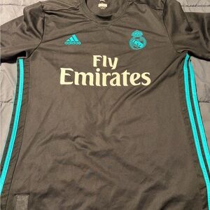 Adidas Black and Teal ClimaCool Shirt